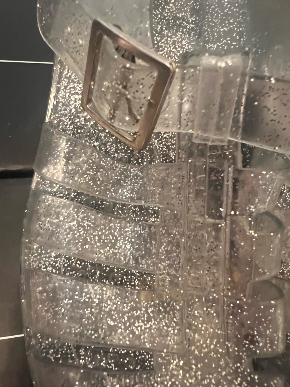 Clear Silver Glitter Jelly Heeled Sandals - Y2K Platform Chunky Sparkle Sandals - Picture 7 of 16